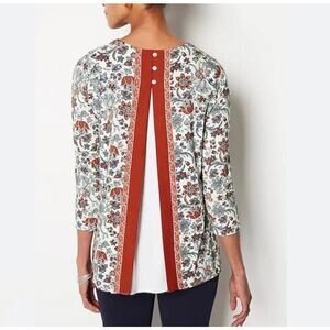 J. Jill Wearever Collection Floral Print Tunic Top Size M Petite 3/4 Sleeve